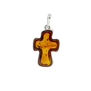 Bernstein Anhänger "Kreuz" mit 925er Silber