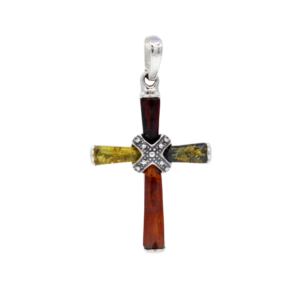 Bernstein Anhänger “Kreuz” aus 925 Silber