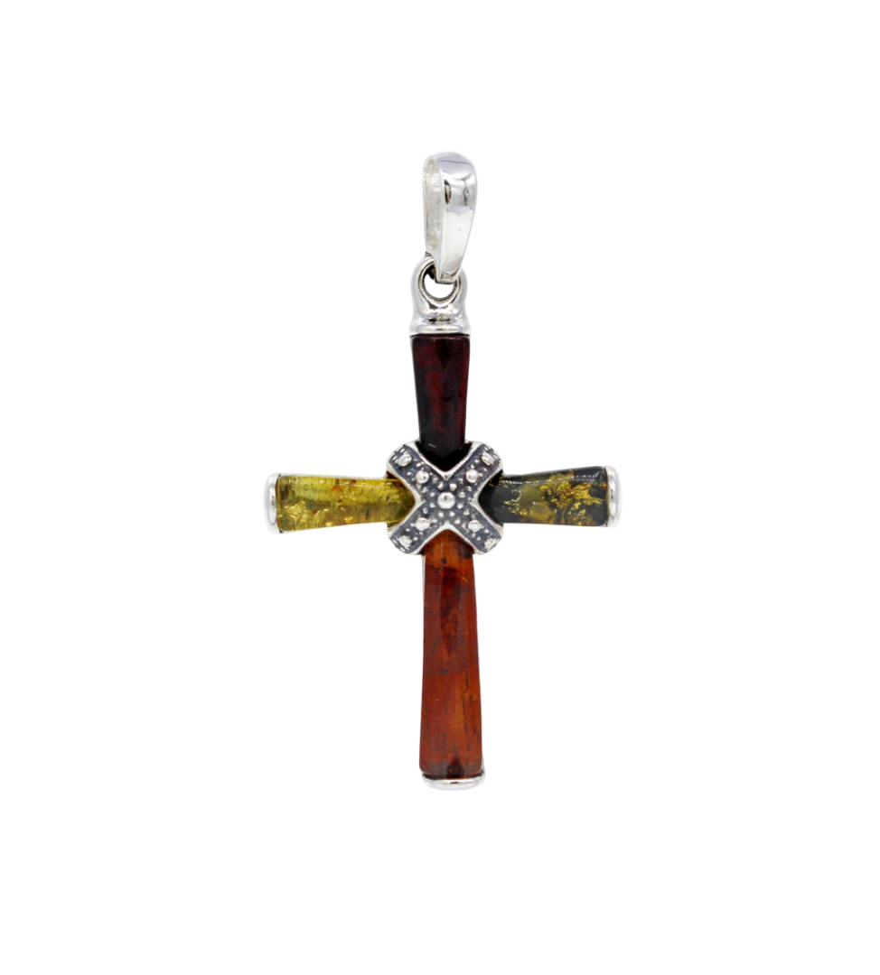 Bernstein Anhänger “Kreuz” aus 925 Silber